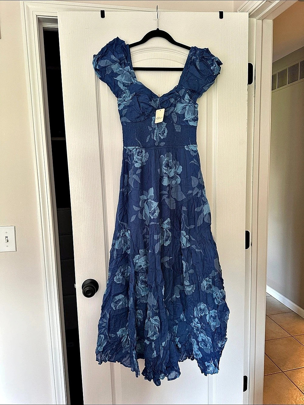Free People Rosie Posie Midi Dress Blue Floral